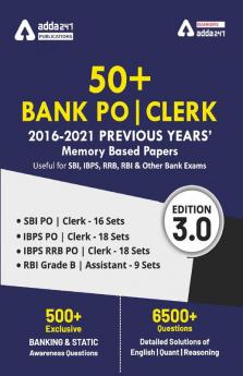 50+ Bank PO and Clerk 2016-2021 Previous Years Memory Based Papers Book (English Printed Edition)