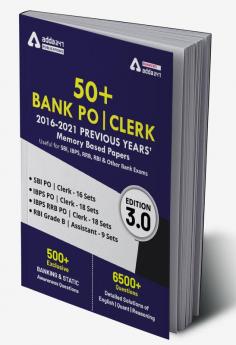 50+ Bank PO and Clerk 2016-2021 Previous Years Memory Based Papers Book (English Printed Edition)