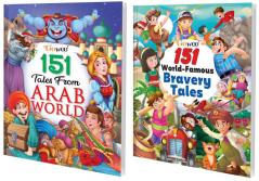151 Tales from Arab World and 151 World-Famous Bravery Tales I Set of 2 Books I illustrated Humorous Stories Collection By Gowoo
