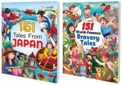 151 Tales from Japan and 151 World-Famous Bravery Tales I Set of 2 Books I illustrated Humorous Stories Collection By Gowoo