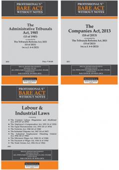 Combo of Companies Act 2013 Administrative Tribunals Act 1985 and Labour & Industrial Laws (Containing 9 Acts)Bare Acts without Notes for All India Bar ExamsAIBE & other competitive examinations