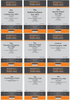 9 Bare Acts For Law Students/Judiciary Aspirants:Code Of Civil ProcedureCode Of Criminal ProcedureConstitutionIPCTransfer Of PropertySpecific Relief ActContract ActLimitation ActEvidence Act