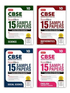 MTG CBSE Class 10 ScoreMore 15 Sample Papers Science Mathematics Basic Social-Science & English Books For 2025 Board Exam (Set of 4) | Detailed Solutions of Each Chapter | Based on Latest CBSE Pattern & Syllabus