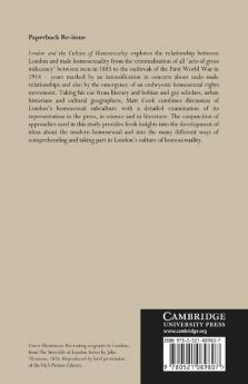 London and the Culture of Homosexuality 1885 1914