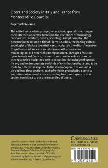 Opera and Society in Italy and France from Monteverdi to Bourdieu