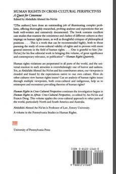 Human Rights in Cross-Cultural Perspectives: A Quest for Consensus (Pennsylvania Studies in Human Rights)