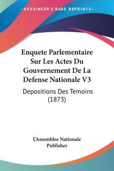 Enquete Parlementaire Sur Les Actes Du Gouvernement De La Defense Nationale V3: Depositions Des Temoins (1873)