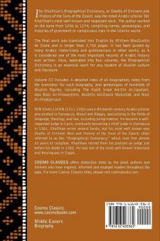 Ibn Khallikan's Biographical Dictionary Volume III
