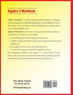 Algebra 2 Workbook: Essential Learning Math Skills Plus Two Algebra 2 Practice Tests