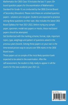Mathematics Standard Cbse Class 10 Last 11 Years Boards Question Papers (Session 2021-22) : Maths Previous Year Papers Cbse Grade X Board Examination 2021-2022