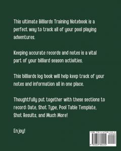 Billiards Training Log: Every Pool Player - Pocket Billiards - Practicing Pool Game - Individual Sports