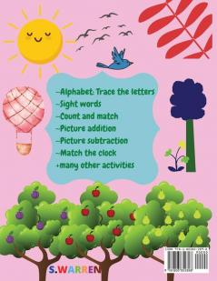 Worksheets For Kindergarten: Count and Match Sight Words Picture Addition and Subtraction Alphabet: Trace the Letters Match the Clock + Many Other Activities