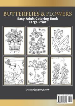 Large Print Easy Adult Coloring Book BUTTERFLIES & FLOWERS