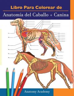 Libro para colorear de Anatomía del Caballo + Canina: 2-en-1 Compilación Libro de colores de autoevaluación para estudiar muy detallado de Anatomía ... amantes de los animales y adultos