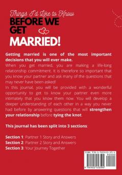 Things I'd Like to Know Before We Get Married: Questions You Need to Ask and Things You Need to Know Before Your Wedding Day A Guided Couple's Journal.