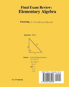 Final Exam Review: Elementary Algebra