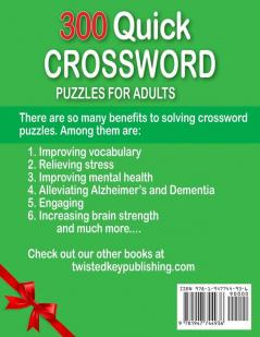 300 Quick Crossword Puzzles for Adults