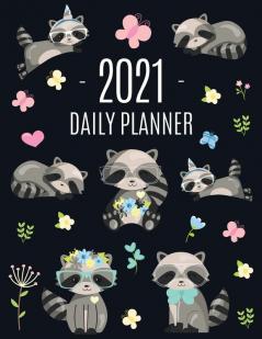 Raccoon Daily Planner 2021: Pretty Organizer for All Your Weekly Appointments For School Office College Work or Family Home With Monthly Spreads: ... Scheduler Organizer + Funny Forest Animal