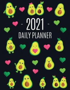 Avocado Daily Planner 2021: Funny & Healthy Fruit Monthly Agenda - For All Your Weekly Meetings Appointments Office & School Work - January - ... - Large Scheduler with Pretty Pink Hearts