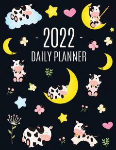 Cow Planner 2022: Cute 2022 Daily Organizer: January-December (12 Months) Pretty Farm Animal Scheduler With Calves Moon & Hearts