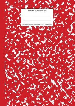 Marble Notebook A4: Red Marble College Ruled Journal (School Supplies)