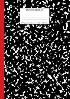 Marble Notebook A4: Black and Red Spine College Ruled Journal: 13 (School Exercise Books A4)