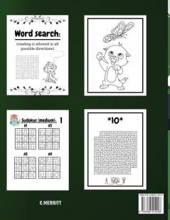 Activity Book For Kids Ages 4-8: Fun Coloring Pages Mazes Sudoku Word search