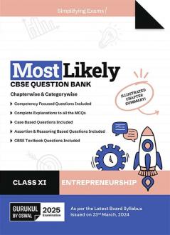 Gurukul By Oswal Entrepreneurship Most Likely Cbse Question Bank For Class 11 Exam 2025 - Chapterwise & Categorywise, Competency Focused Qs, Cbse Textbook Qs, Case, Assertion & Reasoning Based Qs