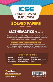 ICSE Chapterwise Topicwise Solved Papers Mathematics Class 10 for 2022 Exam