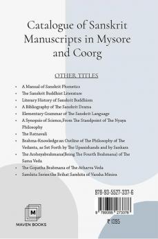 CATALOGUE OF SANSKRIT MANUSCRIPTS IN MYSORE AND COORG