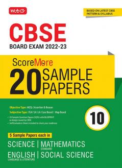 MTG CBSE ScoreMore 21 Sample Papers Class 10 Science Mathematics Standard English Language & Literature and Social Science Books For 2023 Board Exam (Based on Latest CBSE Sample Paper Released on 16th Sep)