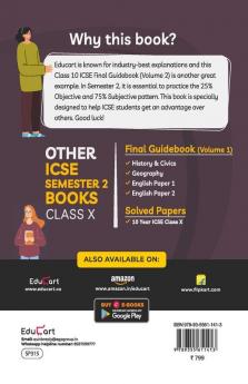 EDUCART ICSE Class 10 Final Guidebook Semester 2 Volume 2 (Question Bank + Sample Papers Combined) 2022 - Physics Chemistry Biology and Mathematics