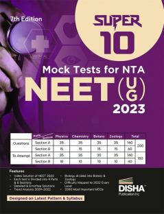 Super 10 Mock Tests for New Pattern NTA NEET (UG) 2023 - 7th Edition | Physics Chemistry Biology - PCB | Optional Questions | 5 Statement MCQs | Mock Tests | 100% Solutions | Improve your Speed Strike Rate & Score