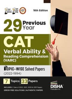 29 Previous Year CAT Verbal Ability & Reading Comprehension (VARC) Topic-wise Solved Papers (2022 - 1994) 16th edition | Previous Year Questions PYQs