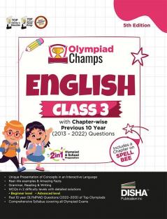 Olympiad Champs English Class 3 with Chapter-wise Previous 10 Year (2013 - 2022) Questions 5th Edition | Complete Prep Guide with Theory PYQs Past & Practice Exercise |