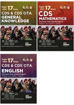 Topic-wise (set of 3 Books) 17 Years CDS Mathematics  English & General Knowledge Previous Year Solved Papers (2007 - 2023) Phase I & II - 2nd Edition | Combined Defence Services PYQs