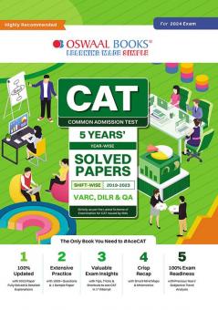 Oswaal CAT 5 Years Solved Papers (VARC DILR & QA) | Year-wise & Shift-wise (2019 - 2023) for 2024 Exam