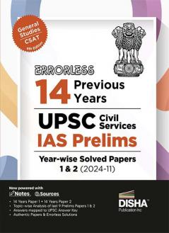 Errorless 14 Previous Years UPSC Civil Services IAS Prelims Year-wise Solved Papers 1 & 2 (2024 - 11) 6th Edition | General Studies & Aptitude (CSAT) Original PYQs Papers