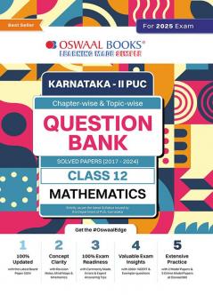 Oswaal Karnataka 2nd PUC Question Bank Class 12 Mathematics, Chapterwise & Topicwise Previous Solved Papers (2017-2024) for Board Exams 2025