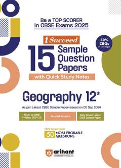 i-Succeed CBSE Geography Class 12th | 15 Sample Question Papers | For CBSE Exams 2025
