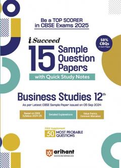 i-Succeed CBSE Business Studies Class 12th | 15 Sample Question Papers | For CBSE Exams 2025