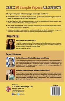 Ultimate CBSE X 2021 based on Reduced Syllabus & as per the Latest CBSE Sample Papers for 2021. Includes 20 Sample Papers (5 Science 5 Mathematics Standard 5 Social Science & 5 English Language & Literature) and Solved papers of 2020