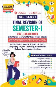 Final Revision of ICSE Class 10 Semester I Exam 2021 : New Type MCQs Sample Papers of All Subjects Chapter Summary & Self Assessment Marking Sheet