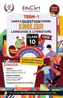 Educart CBSE Term 1 ENGLISH LANGUAGE & LITERATURE Sample Papers Class 10 MCQ Book For Dec 2021 Exam (Based on 2nd Sep CBSE Sample Paper 2021)