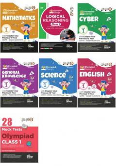 Class 1 Olympiad Champs Combo (set of 7 books) Science Mathematics English Logical Reasoning Cyber & GK with 28 Mock Tests 3rd Edition | Chapter-wise Previous 10 Year (2013 - 2022) Questions