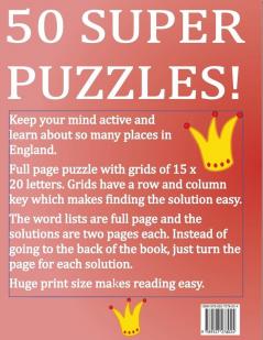 Huge Print England County Places Word Search: 50 Word Searches Extra Large Print to Challenge Your Brain (Huge Font Find a Word for Kids Adults & Seniors: 2 (Huge Extra Large Print Word Search)