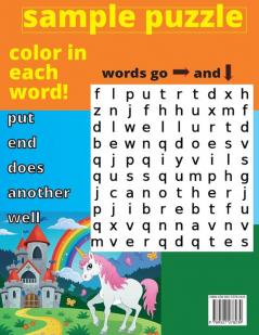 kids second word search: Easy Large Print Word Find Puzzles for Kids - Color in the words and unicorns!: 2 (Learning Word Search)