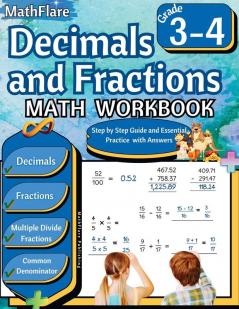 Decimals and Fractions Math Workbook 3rd and 4th Grade