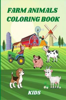 Farm Animals Coloring Book Kids : Happy Farm Animals With Beautiful Country Scenes. Country Animals Like Horse Cow Goat Chickens And Manny More.