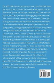 Neet Ug Set Of 250 Omr Sheets (200 Mcqs Each) For Self Practice Mock Tests Sample Paper Pyqs : Neet Dpp Previous Year Test Series Medical Entrance Nta Exam